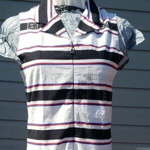 Chanel dress sleeveless 07p sportline multi color strip midi dress 38 women's